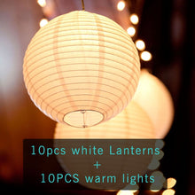 Load image into Gallery viewer, 10pcs/Lot (6, 8, 10, 12, 14, 16inch) Warm White LED Lantern Lights Chinese Paper Ball Lampions For Wedding Party Decoration