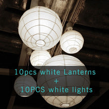 Load image into Gallery viewer, 10pcs/Lot (6, 8, 10, 12, 14, 16inch) Warm White LED Lantern Lights Chinese Paper Ball Lampions For Wedding Party Decoration